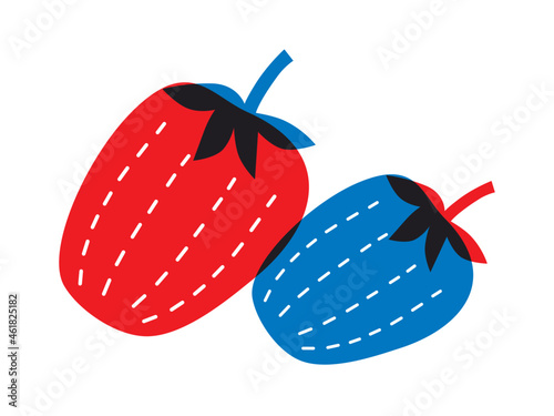 Red blue strawberry vector illustration. Abstract flat berry style. Vegetables for social media, postcards, print.	