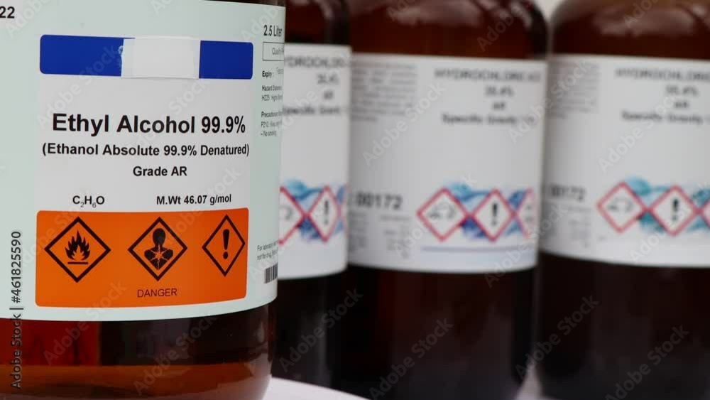 ethyl alcohol, a chemical used in laboratories and flammable ethyl alcohol, a chemical used in laboratories and flammable