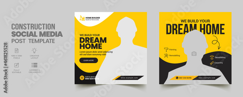 Construction renovation Handyman home repair flyer social media post and web banner template