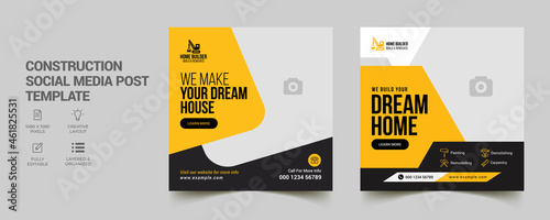 Construction renovation Handyman home repair flyer social media post and web banner template