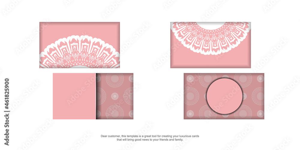 Pink business card with mandala white pattern for your brand.