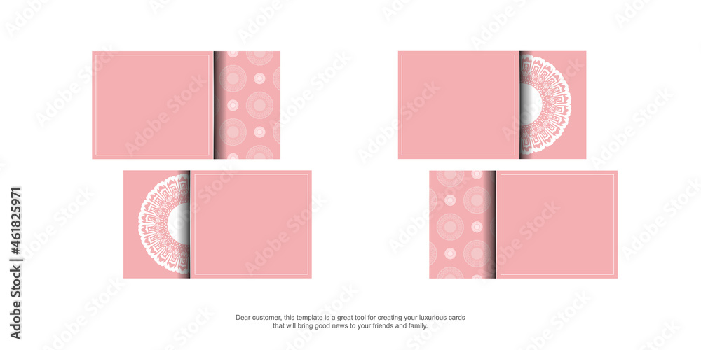 Pink business card with mandala white ornament for your business. Pink business card with mandala white ornament for your business.