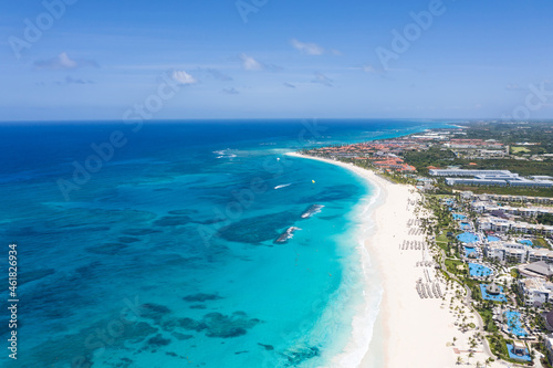 Caribbean sea coastline with resorts. Punta Cana beach. Dominican Republic. Aerial view © photopixel