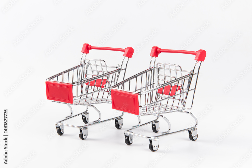 Empty grocery shopping carts. Isolated on white background