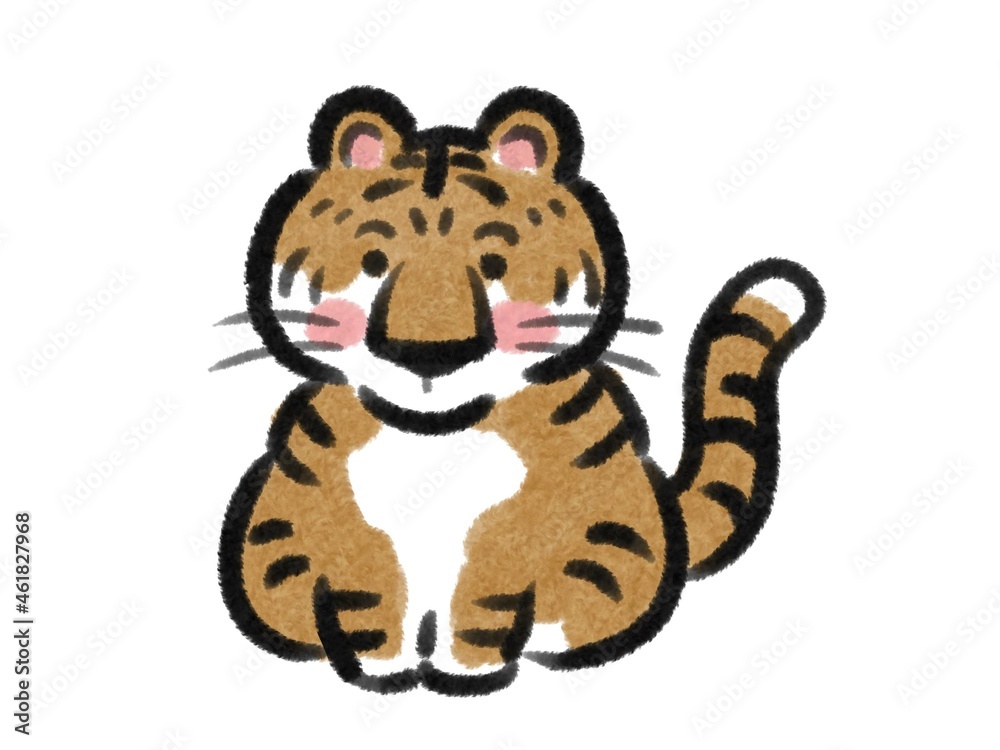 日本画タッチのかわいい座る虎のイラストJapanese painting illustration The cute tiger is siting 日本画タッチのかわいい座る虎のイラストJapanese painting illustration The cute tiger is siting