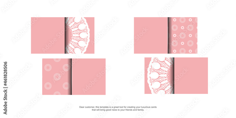 Pink business card with Indian white pattern for your contacts.