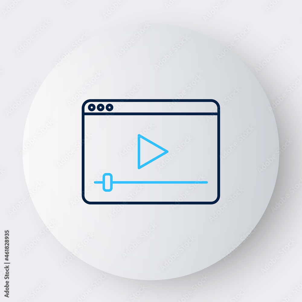 Line Online play video icon isolated on white background. Film strip with play sign. Colorful outline concept. Vector Line Online play video icon isolated on white background. Film strip with play sign. Colorful outline concept. Vector