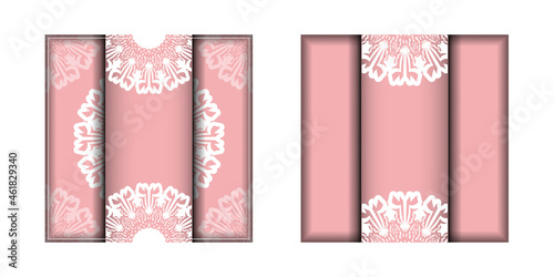 Pink Greeting Leaflet with Greek White Ornament prepared for typography.