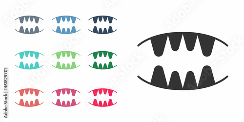 Black Vampire teeth icon isolated on white background. Happy Halloween party. Set icons colorful. Vector