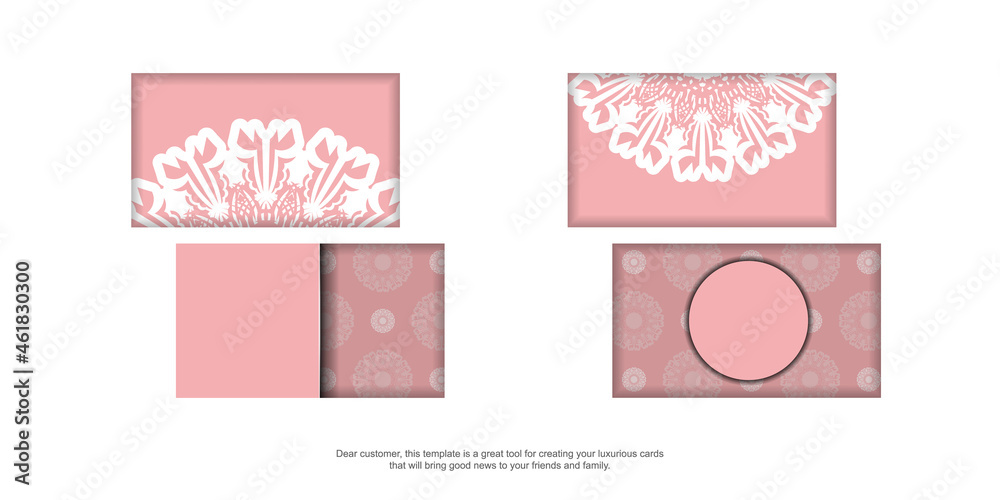 Business card in pink with luxurious white ornaments for your personality. Business card in pink with luxurious white ornaments for your personality.