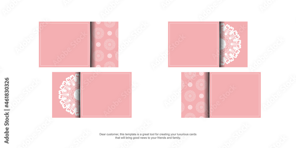 Business card in pink color with vintage white pattern for your contacts.