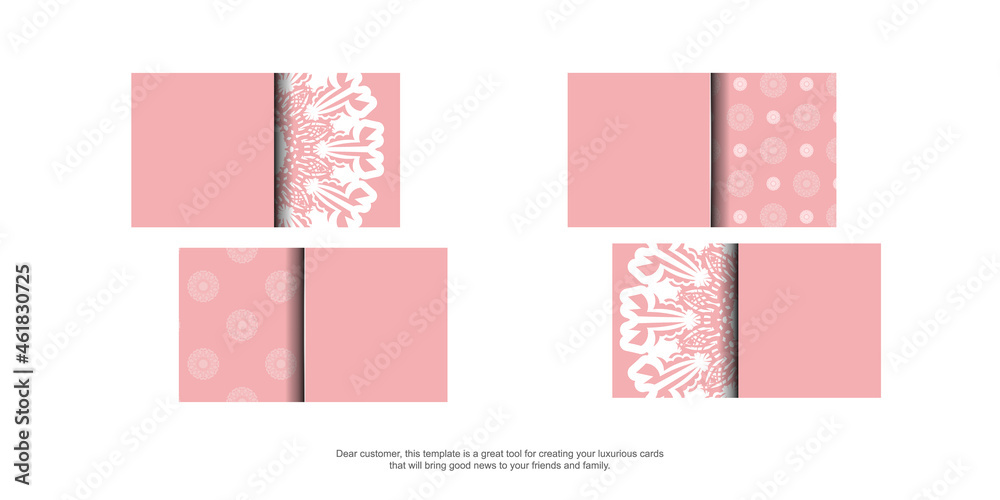 Pink business card with mandala white pattern for your personality.