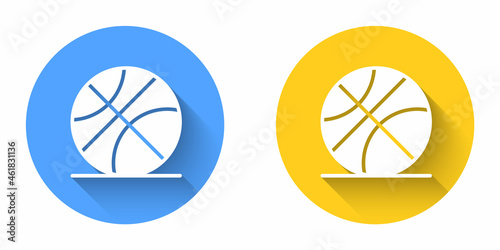 White Basketball ball icon isolated with long shadow background. Sport symbol. Circle button. Vector