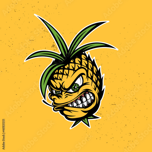 Pineapple mascot with a fierce expression, this cool and funny image is suitable for an esports team logo or for a fruit or juice shop logo, also suitable for t-shirt or merchandise design