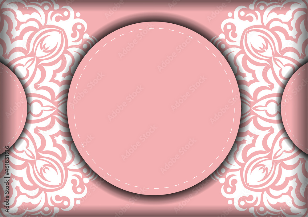 Postcard template in pink color with abstract white pattern prepared for typography.