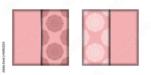 Template Postcard in pink color with Greek white pattern prepared for printing.