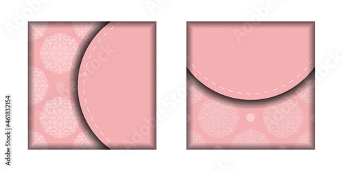 Template Postcard in pink color with Greek white pattern prepared for typography.