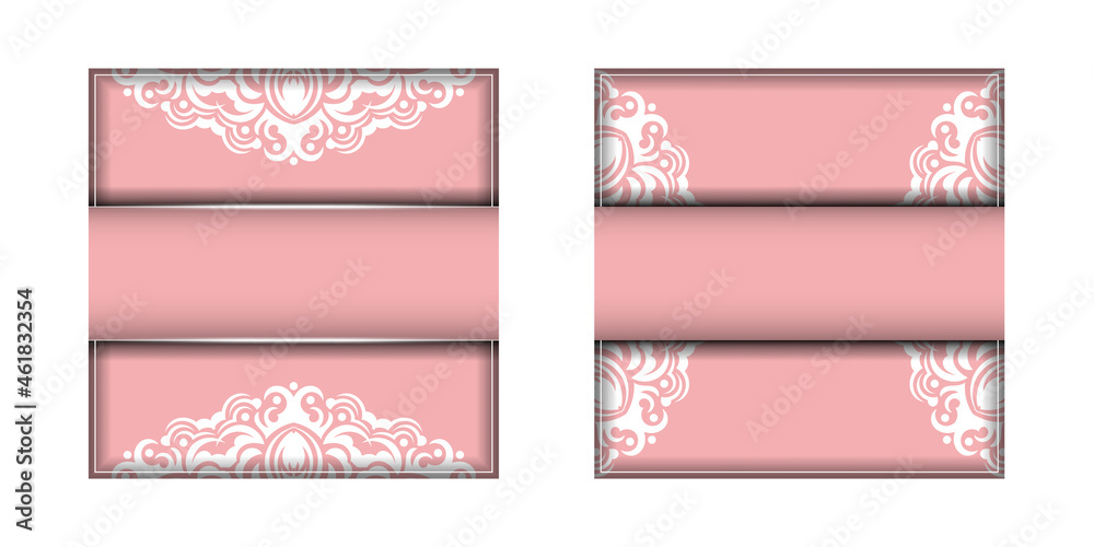 Postcard template in pink color with Indian white pattern for your brand.