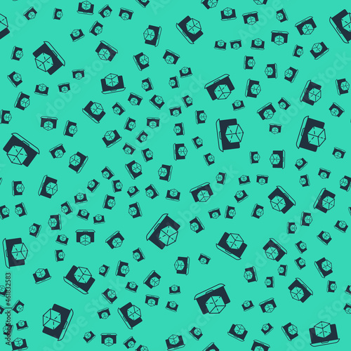 Black 3d modeling icon isolated seamless pattern on green background. Augmented reality or virtual reality. Vector