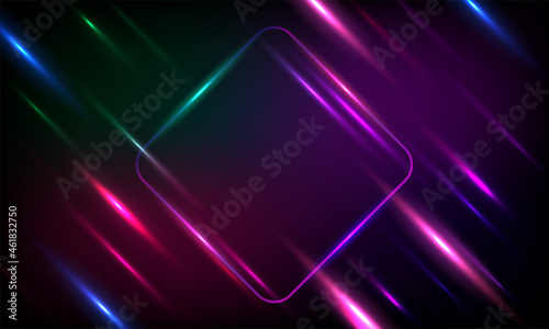 Bright neon frame for banner or sign isolated on transparent background