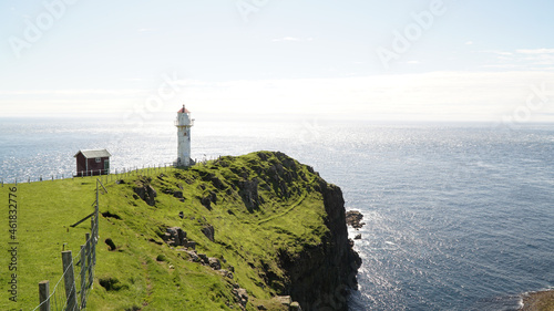 Akraberg lighthouse on Su  uroy Island in the Faroe Islands of Denmark.