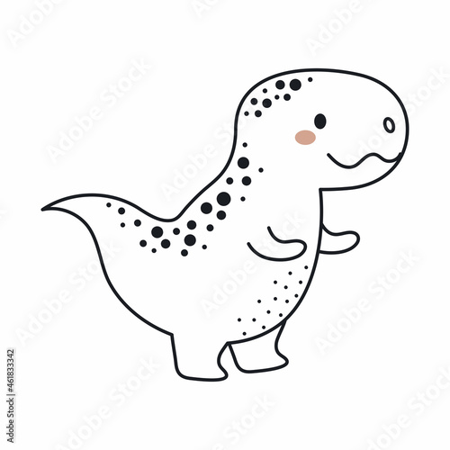 Cute dinosaur in outline sketch style. Funny cartoon dino for kids cards  baby shower  t-shirt  birthday invitation  house interior. Bohemian childish vector illustration.