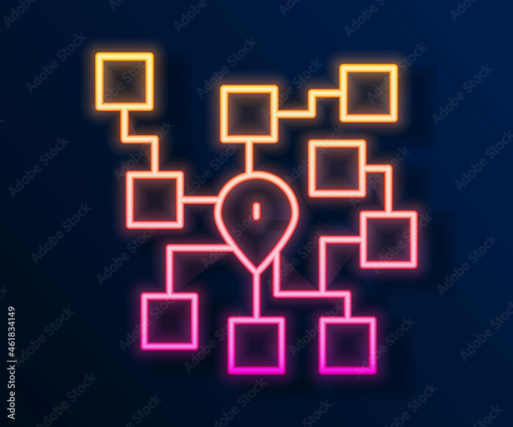 Glowing neon line Neural network icon isolated on black background. Artificial intelligence AI. Vector Glowing neon line Neural network icon isolated on black background. Artificial intelligence AI. Vector