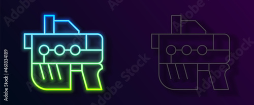 Glowing neon line Futuristic space gun blaster icon isolated on black background. Laser Handgun. Alien Weapon. Vector