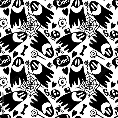 Seamless Halloween pattern with ghosts pattern 