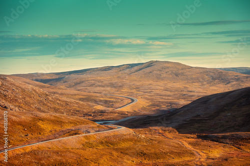 View of mountain winding road. Nature of Norway. The way to Nordkapp (North Cape) © vvvita