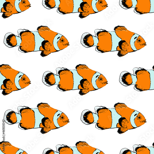 Tropical reef clown fish colorful vector seamless pattern