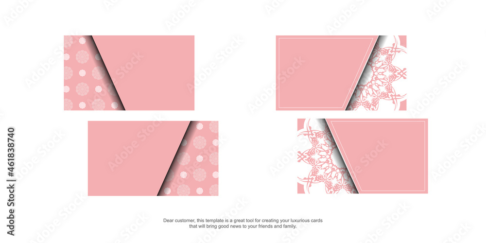 Pink business card template with vintage white pattern for your contacts.