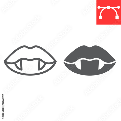 Vampire lips line and glyph icon, holiday and halloween, vampire teeth vector icon, vector graphics, editable stroke outline sign, eps 10.