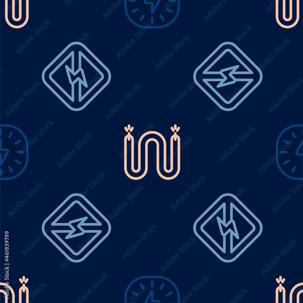 Set line Lightning bolt, No lightning and Electric cable on seamless pattern. Vector Set line Lightning bolt, No lightning and Electric cable on seamless pattern. Vector