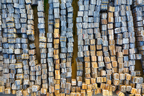 Aerial view blocks of wood for creating pallet 