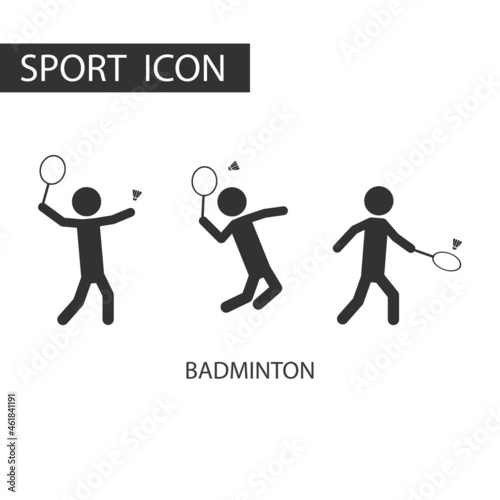 3 black pictogram of Badminton set. Kinds of sports, Pictogram sport set.