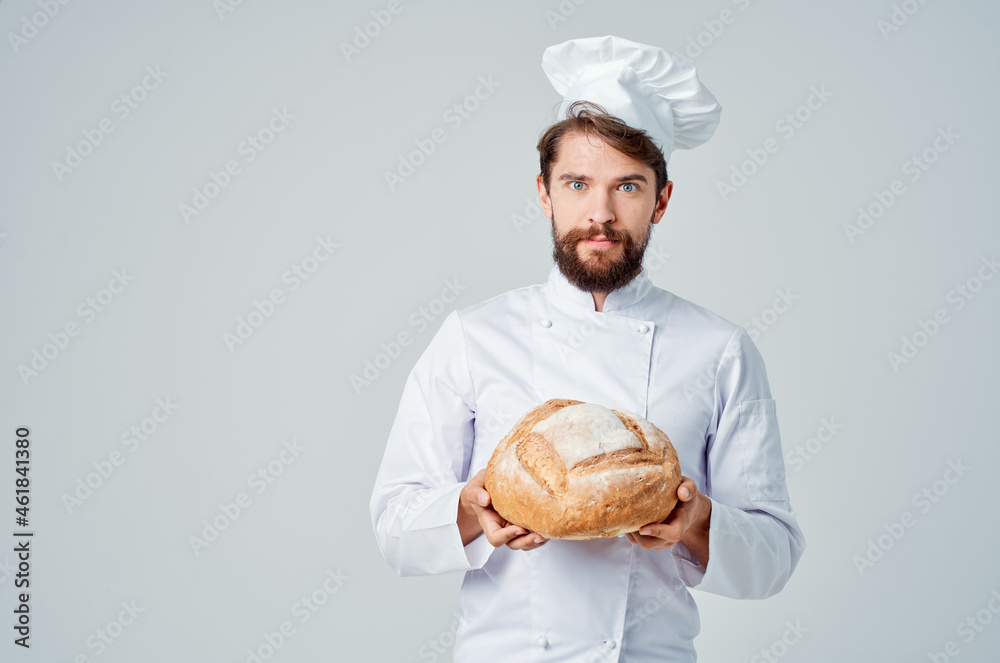 Baker kitchen Job bakery products isolated background Baker kitchen Job bakery products isolated background