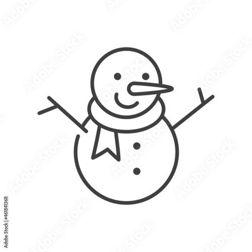 Icono plano con silueta de muñeco de nieve con nariz de zanahoria con lineas en color gris