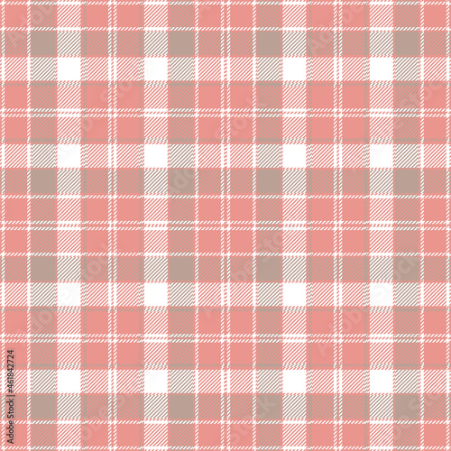 Beige, taupe and white tartan plaid. Scottish pattern fabric swatch close-up. 
