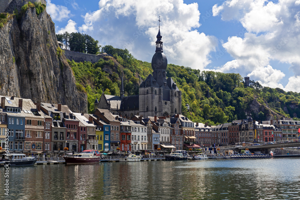 Fototapeta premium Dinant, a beautiful belgian town, reflecting in the river