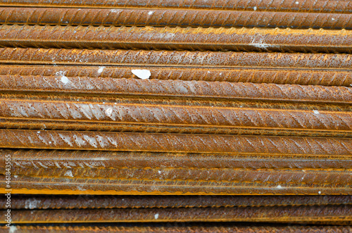 Rusty metal surface. Steel reinforcement. Armature. Metallurgy. Rust texture.