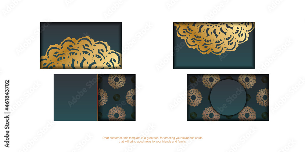 Business card with gradient green color with abstract gold pattern for your brand.