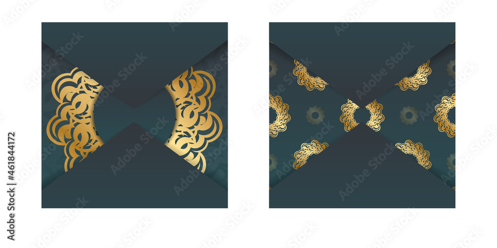 Greeting card template with gradient green color with vintage gold pattern for your brand.