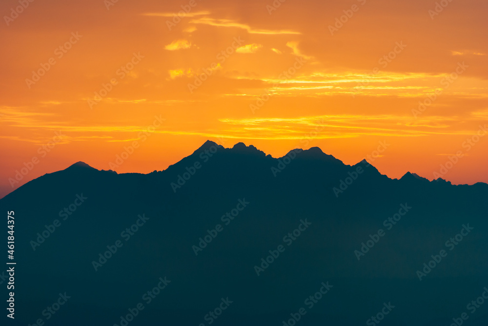Dark mountain peaks in the setting sun, Tatra Mountains, Poland
