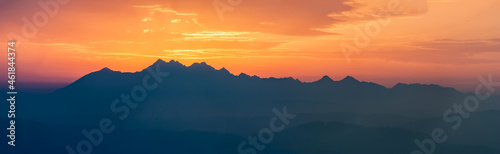 Dark mountain peaks in the setting sun, Tatra Mountains, Poland