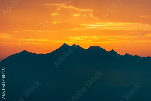 Dark mountain peaks in the setting sun, Tatra Mountains, Poland