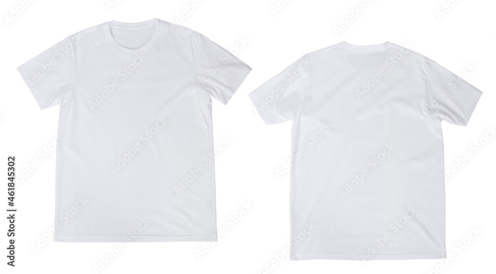 Blank white t-shirt mockup front and back isolated on white background with  clipping path. foto de Stock | Adobe Stock