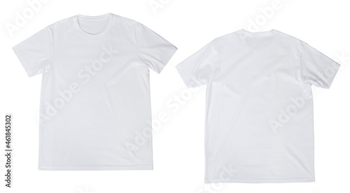 Blank white t-shirt mockup front and back isolated on white background with clipping path.