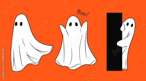 Halloween ghost. Vector illustration of a ghost wearing a white cloth and flying in the sky.