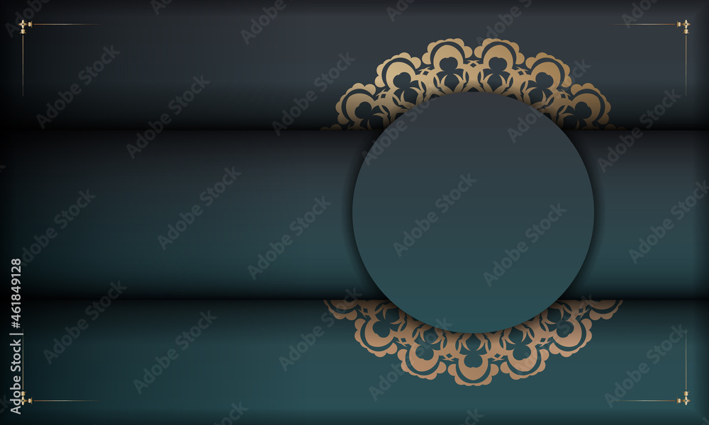 Green gradient banner template with vintage gold pattern for design under your logo